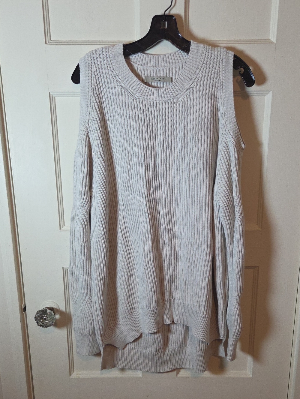 AllSaints Cold Shoulder Ribbed Knit Crewneck Sweater In Gray Size Medium
